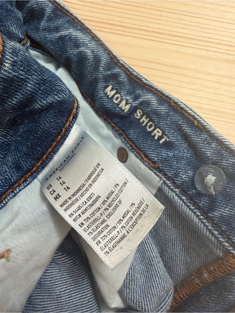 American Eagle Outfitters Distressed Dark Blue High-Rise Jean Shorts “Mom Short” - Picture 3 of 3